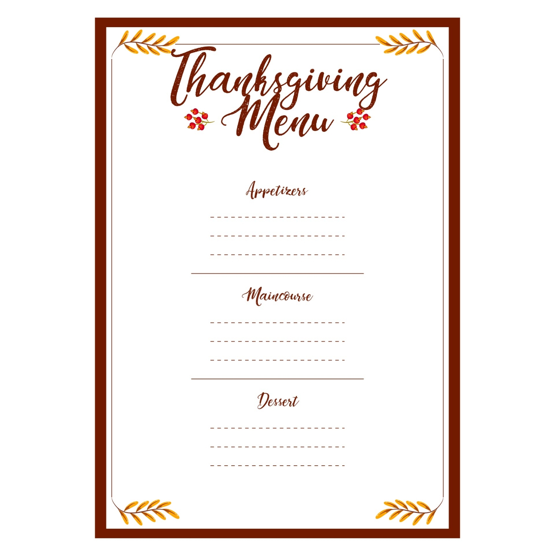 10 Best Thanksgiving Menu Card Printable Templates - Printablee In Free Printable Menu Template