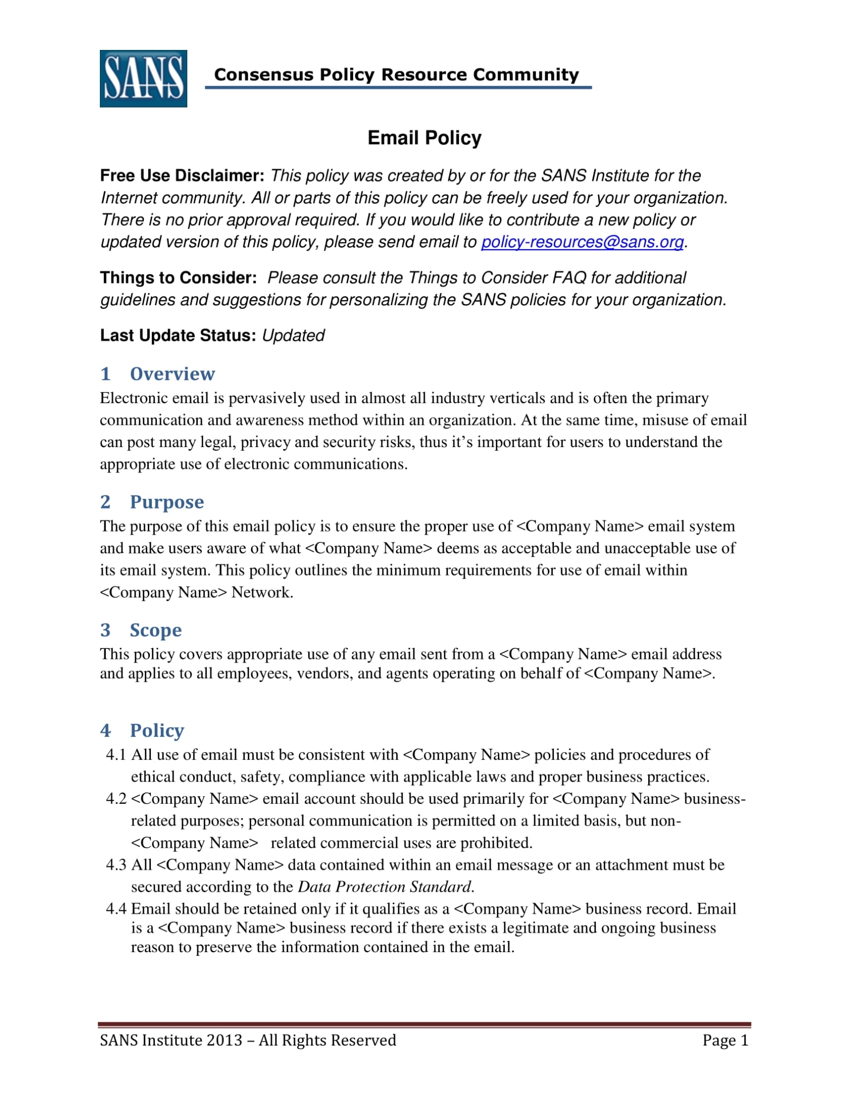 11+ Email Policy Examples - Pdf | Examples Inside Customer Data Privacy Policy Template
