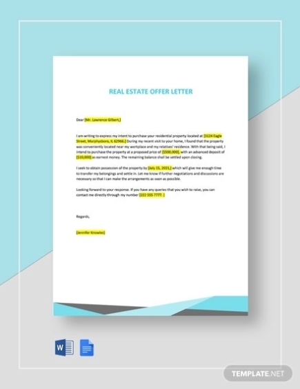 13+ Free Real Estate Offer Letter Template - 9+ Free Word, Pdf Format with regard to Home Offer Letter Template