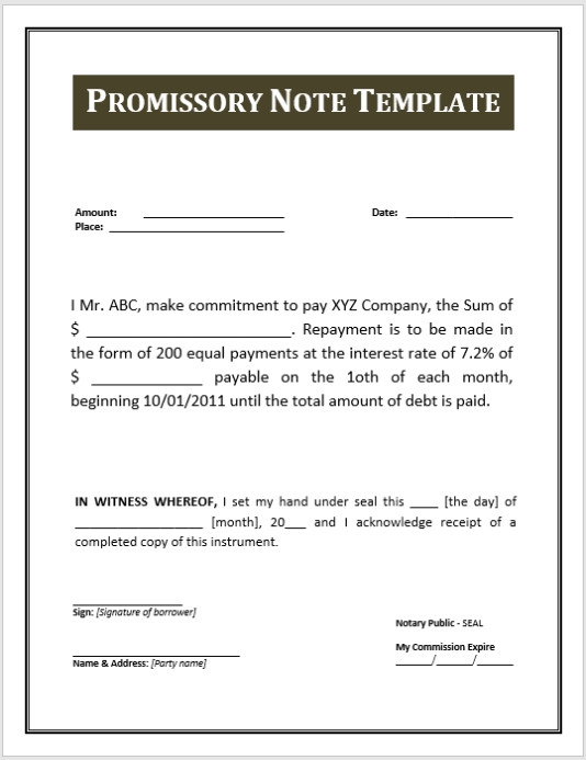 17 Free Promissory Note Templates In Ms Word Templates within Free Promissory Note Template For Personal Loan