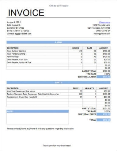 17+ Service Invoice Templates Free Pdf, Word, Excel Formats With Regard To Parts And Labor Invoice Template Free