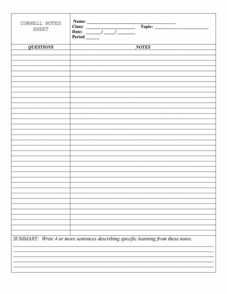 20+ Cornell Notes Template 2020 - Google Docs & Word Printable Themes Regarding Cornell Notes Template Doc
