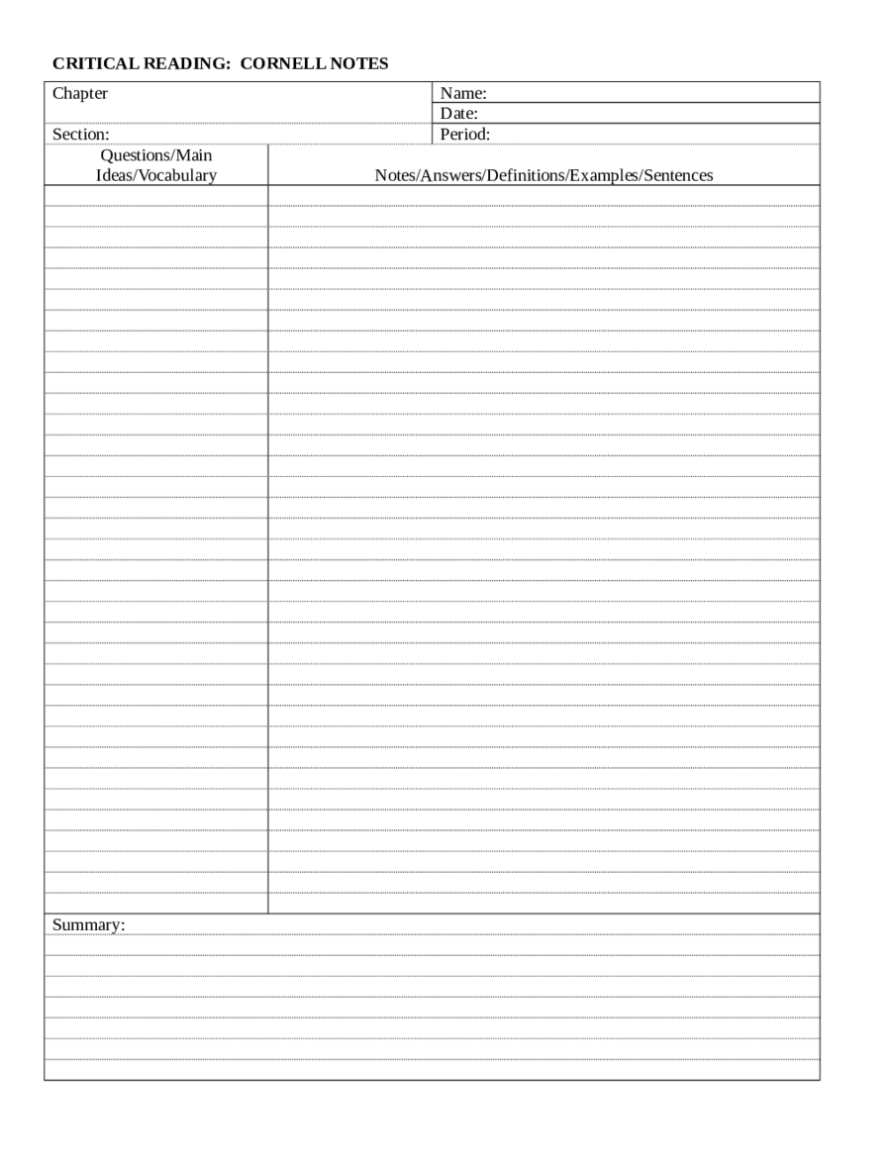 2022 Cornell Notes Template - Fillable, Printable Pdf & Forms | Handypdf Pertaining To Microsoft Word Note Taking Template