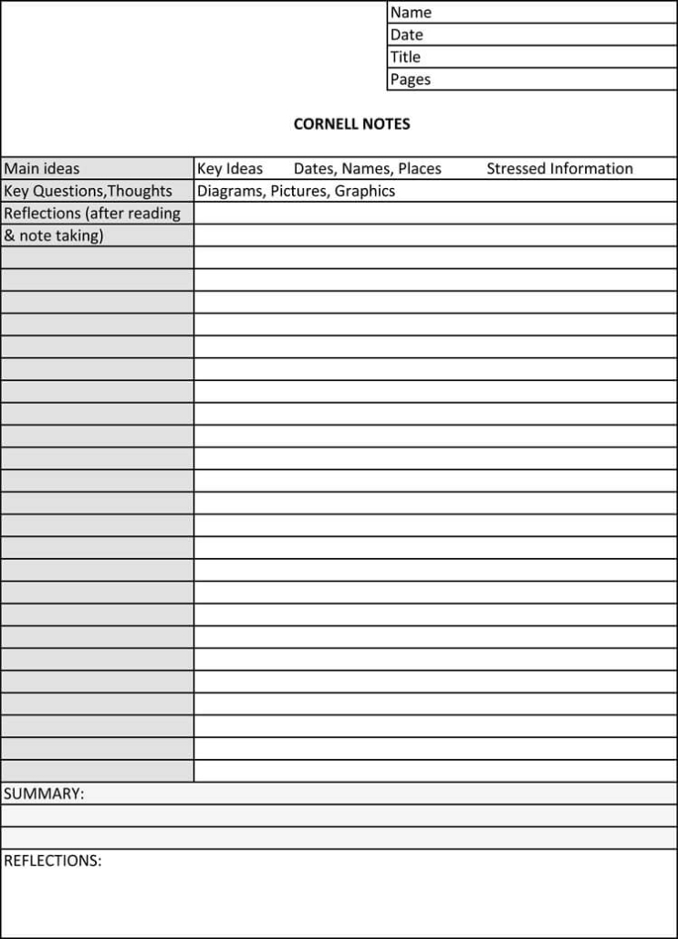 22 Cornell Note Taking Template Word - Free Popular Templates Design Pertaining To Word Note Taking Template
