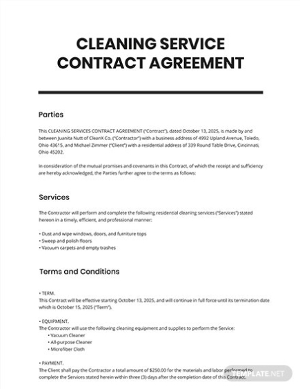 27+ Cleaning Services Contract Templates - Free Downloads | Template Throughout Free Commercial Cleaning Contract Templates