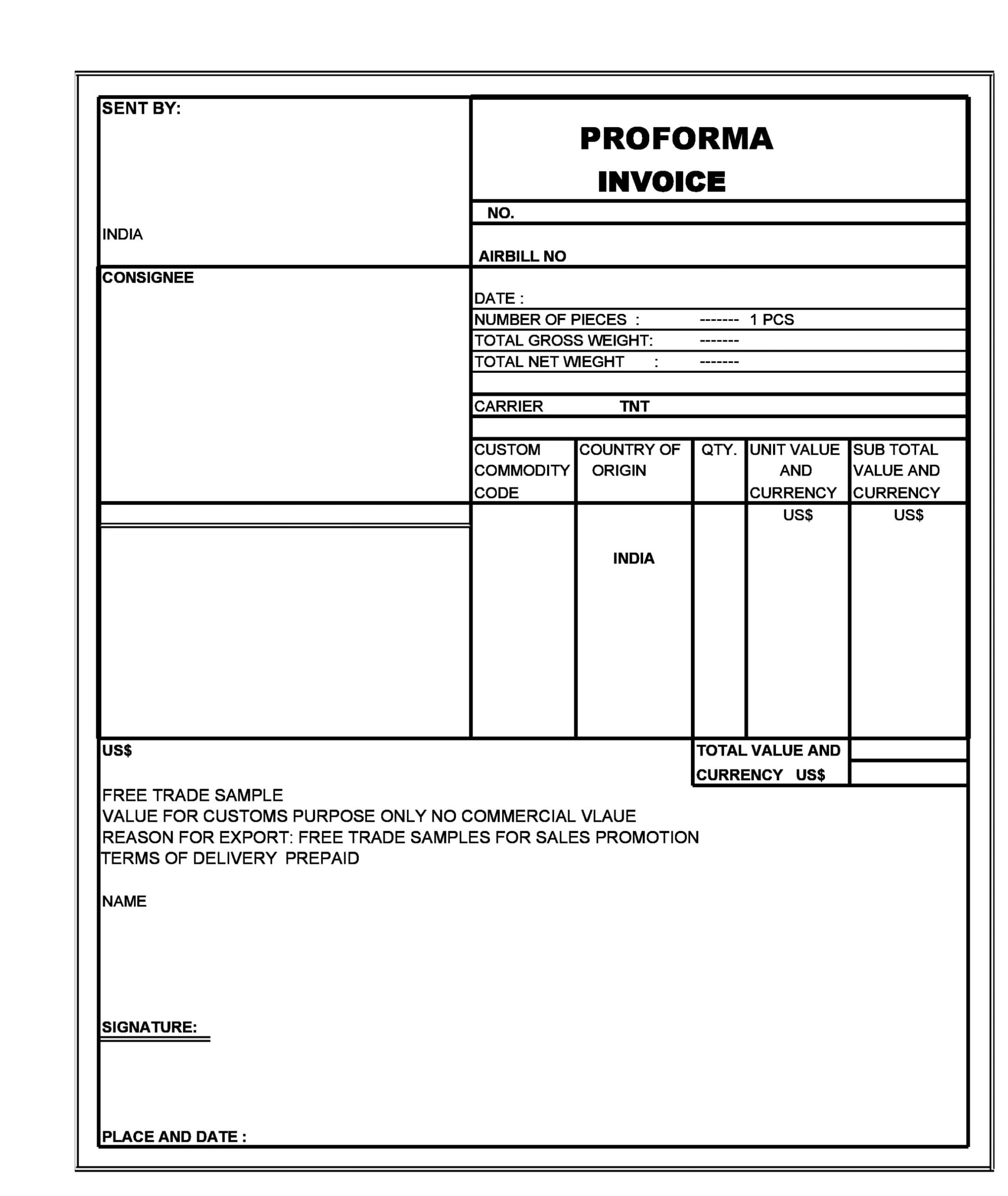 30 Free Proforma Invoice Templates [Excel, Word, Pdf] - Templatearchive For Template Of Proforma Invoice