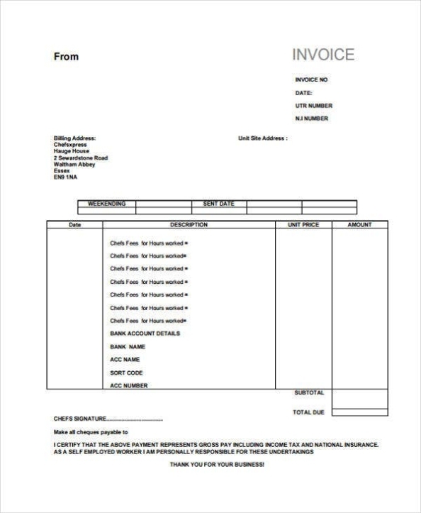 38+ Sample Invoice Templates - Word, Pdf, Excel | Free & Premium Templates Pertaining To Self Employed Invoice Template Uk