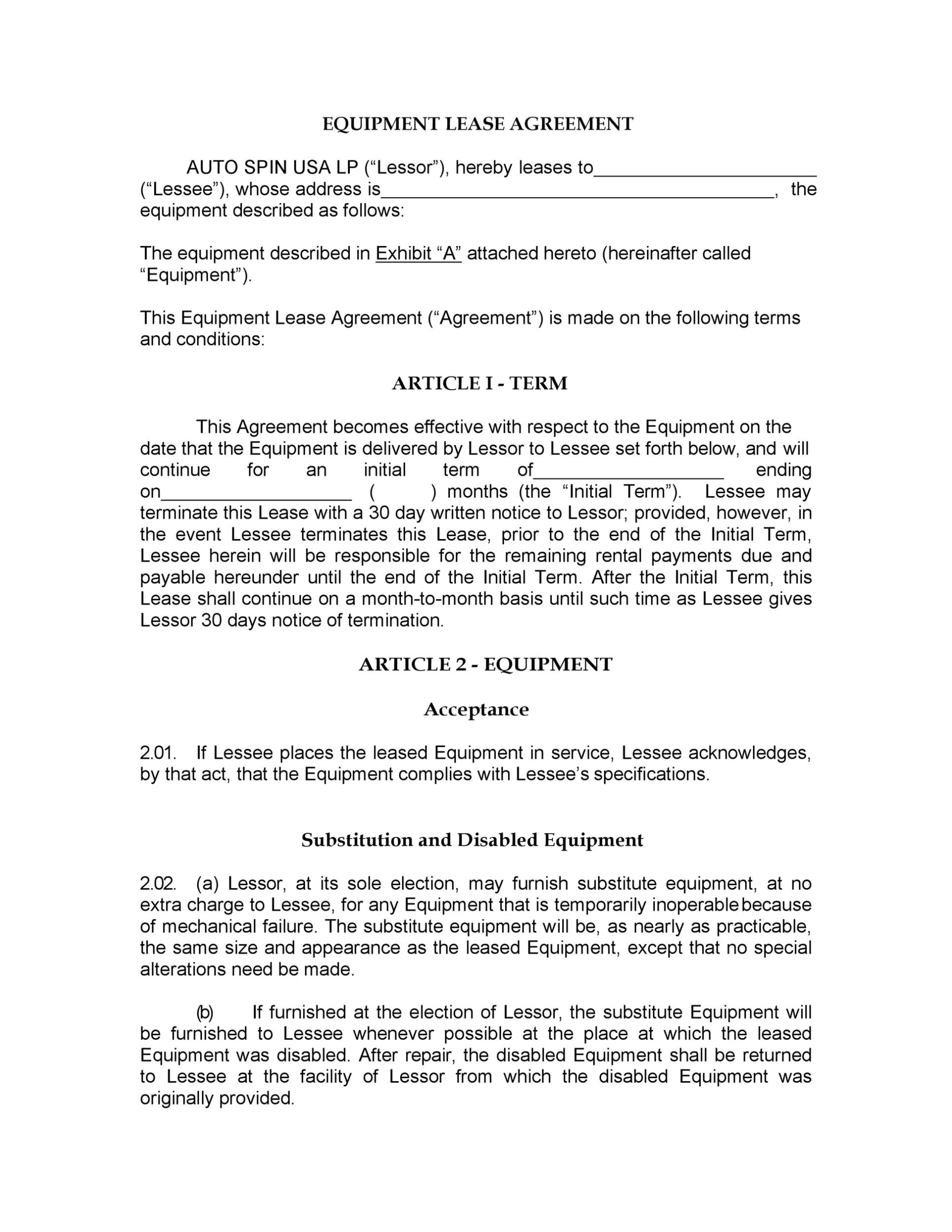 44 Simple Equipment Lease Agreement Templates ᐅ Templatelab For Tool Rental Agreement Template