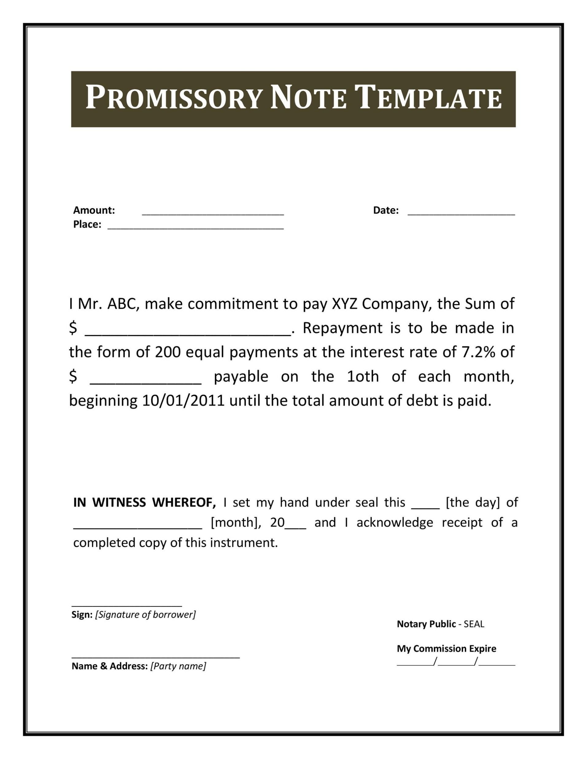 45 Free Promissory Note Templates &amp; Forms [Word &amp; Pdf] ᐅ Templatelab pertaining to Auto Promissory Note Template