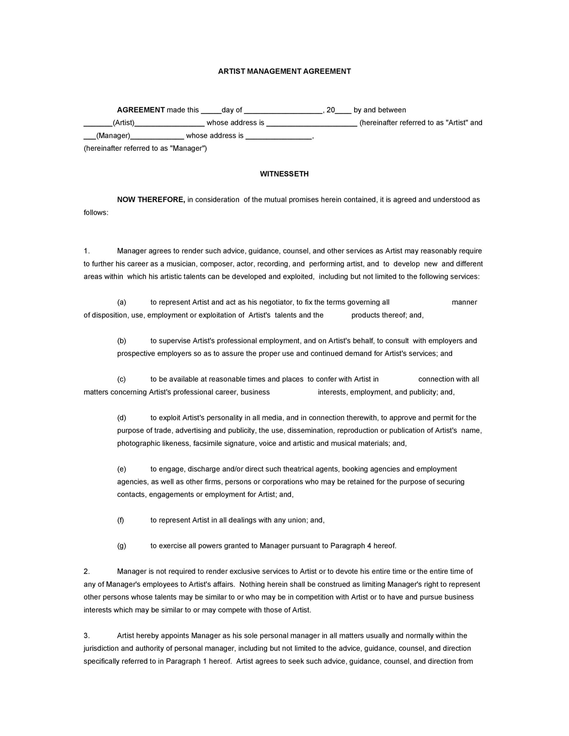 50 Artist Management Contract Templates (Ms Word) ᐅ Templatelab In Talent Management Agreement Template