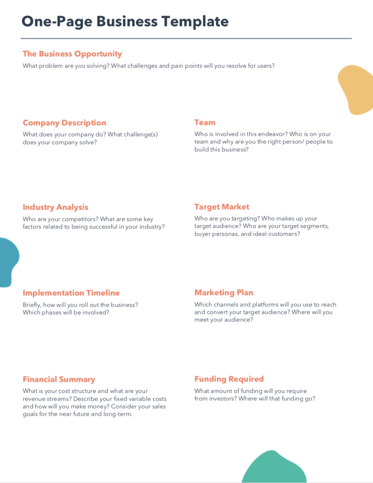 6 Free Startup | Business Plans | Pdf Templates &amp; Examples | Hubspot throughout Business Plan For A Startup Business Template