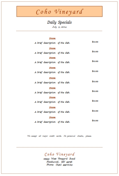 7+ Free Food Menu Templates (For Word) - Easily Create Menus inside Word Document Menu Template