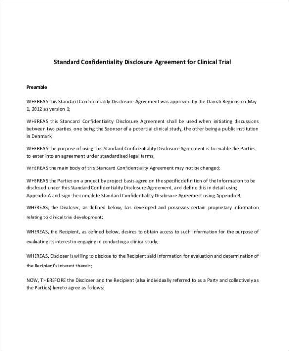 9+ Confidential Disclosure Agreement Templates Free Download Regarding Standard Confidentiality Agreement Template