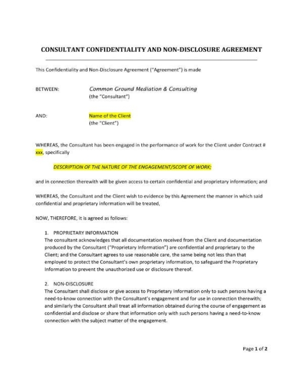 9+ Confidentiality Agreement Templates For Consultants - Pdf, Word Pertaining To Standard Confidentiality Agreement Template