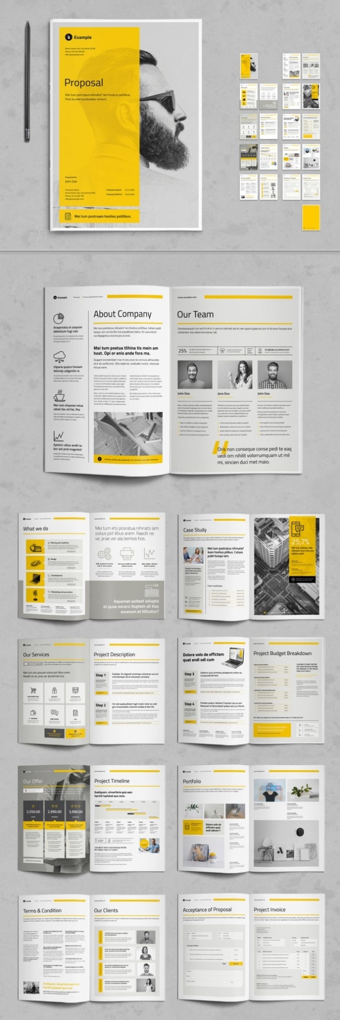 A Business Proposal Template With Yellow And Gray Accents For Adobe With Business Plan Template Indesign