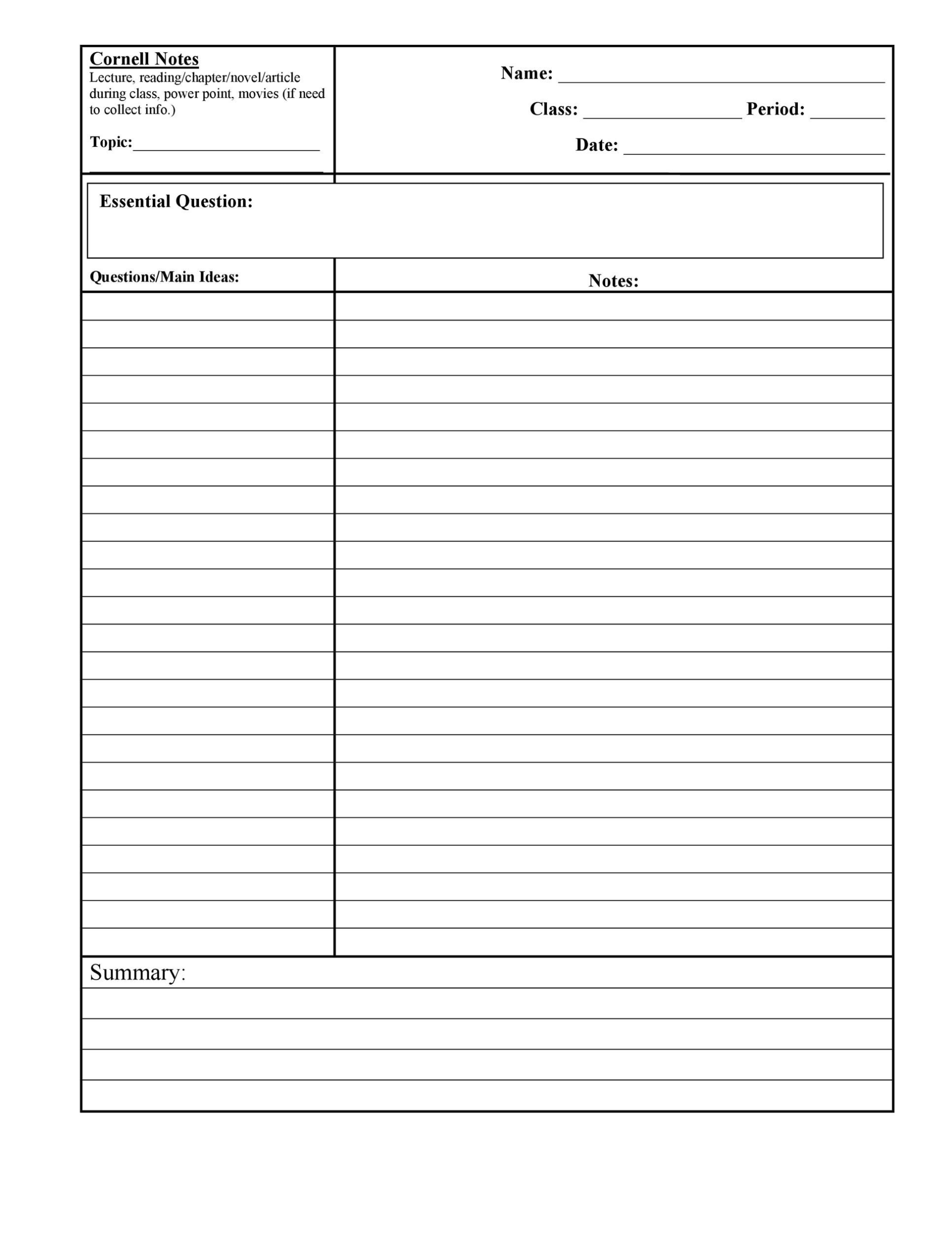 Addictionary Within Cornell Notes Google Docs Template
