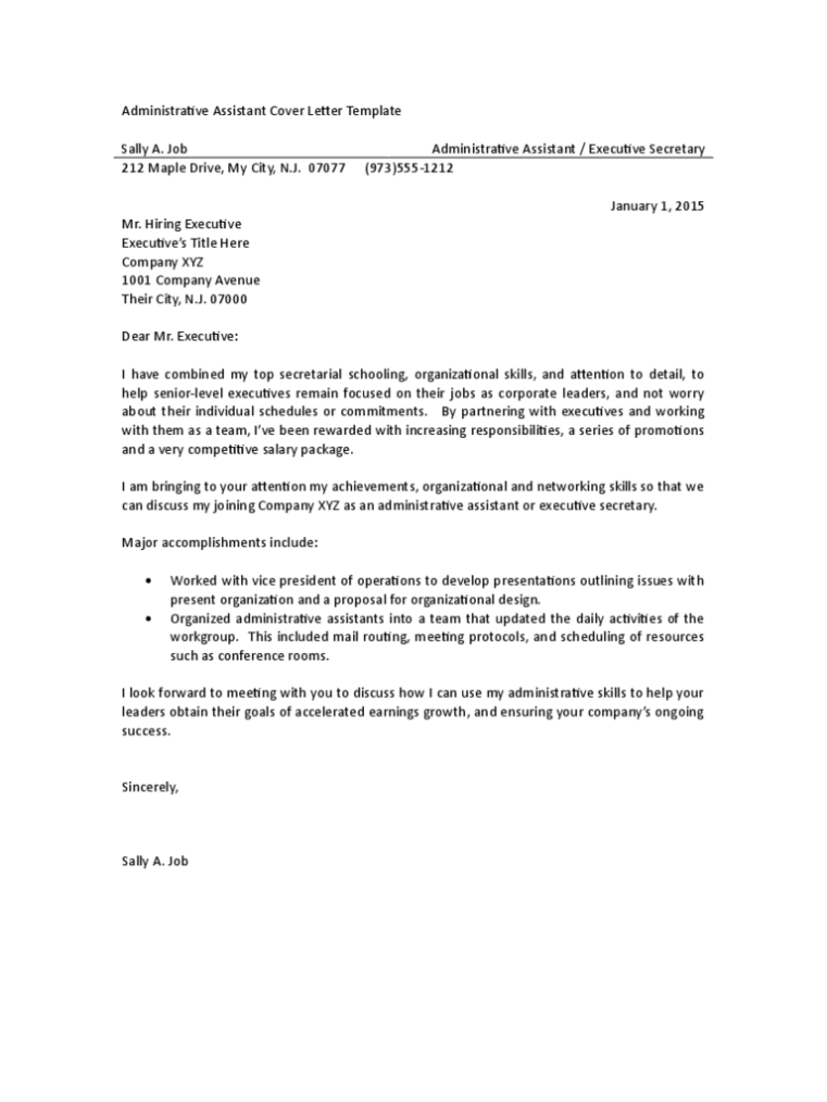 Administrative Assistant Cover Letter Examples - 3 Free Templates In With Regard To Cover Letter Template For Office Assistant
