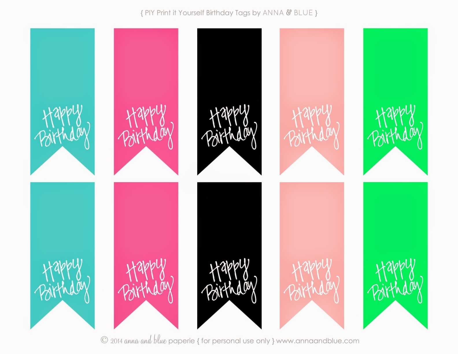 Anna And Blue Paperie: Free Printable Happy Birthday Gift Tags In 5 Colors Regarding Birthday Labels Template Free