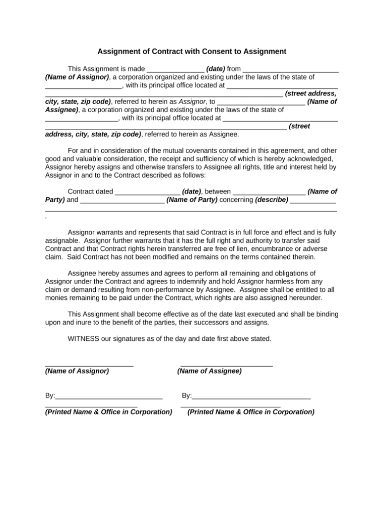 Assignment Contract Form - Fill Out And Sign Printable Pdf Template regarding Contract Assignment Agreement Template