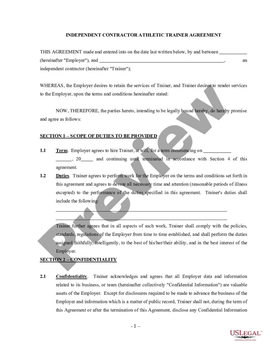 Athletic Person Training Or Trainer Agreement - Self - Trainer Intended For Training Agreement Between Employer And Employee Template