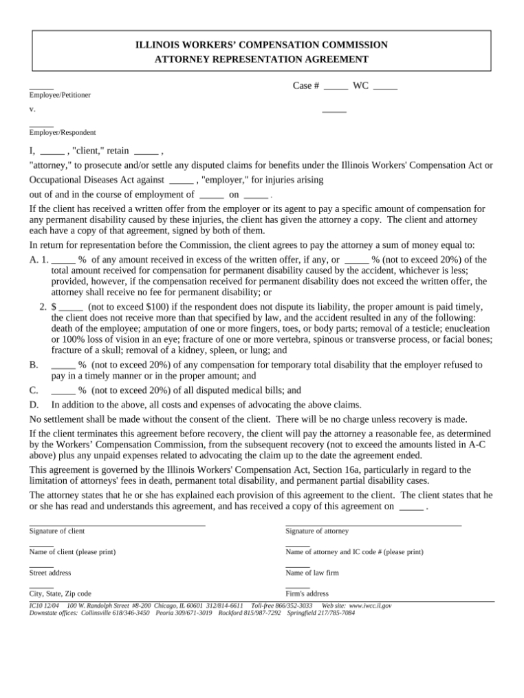 Attorney Representation Agreement For Workers' Compensation Illinois regarding Legal Representation Agreement Template