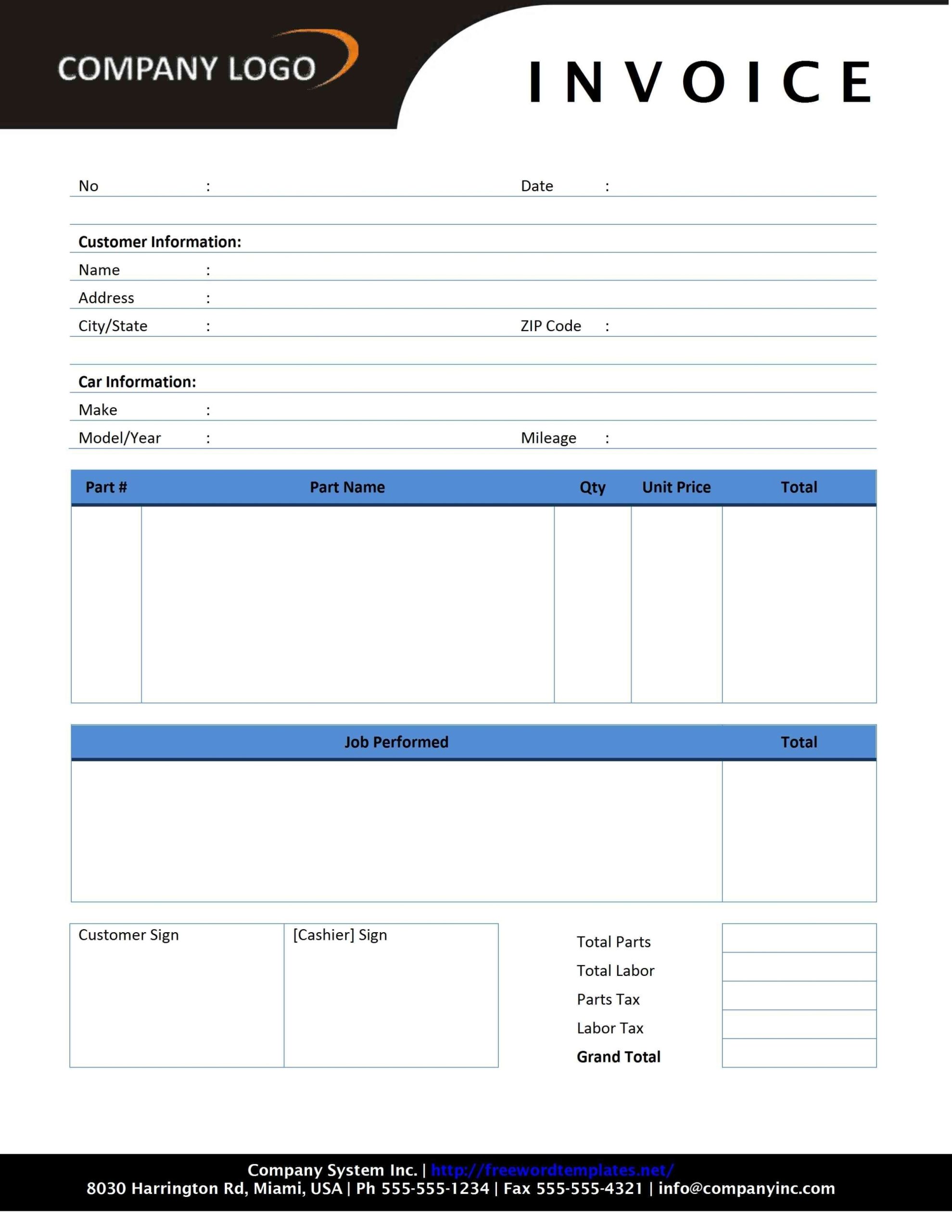 Auto Repair Invoice * Invoice Template Ideas Pertaining To Template Of Invoice In Word