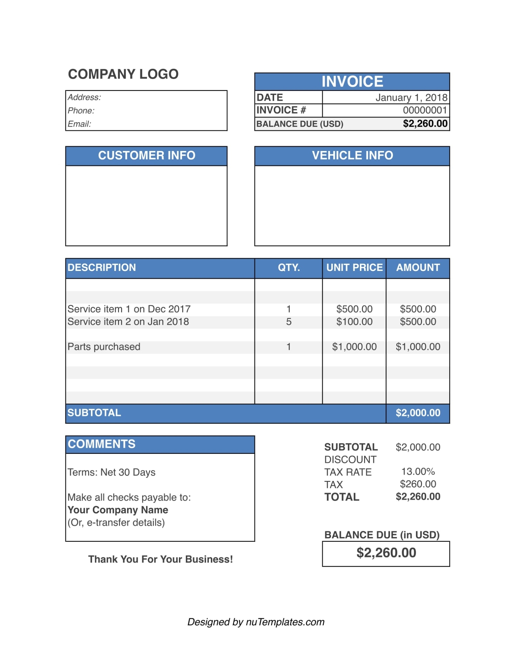 Auto Repair Invoice Template - Auto Repair Invoices | Nutemplates With Invoice Template For Work Done