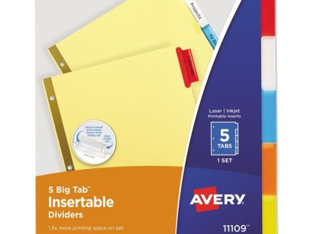 Avery 5 Tab Template 11109 Insertable Big Tab Dividers By Avery regarding 5 Tab Label Template