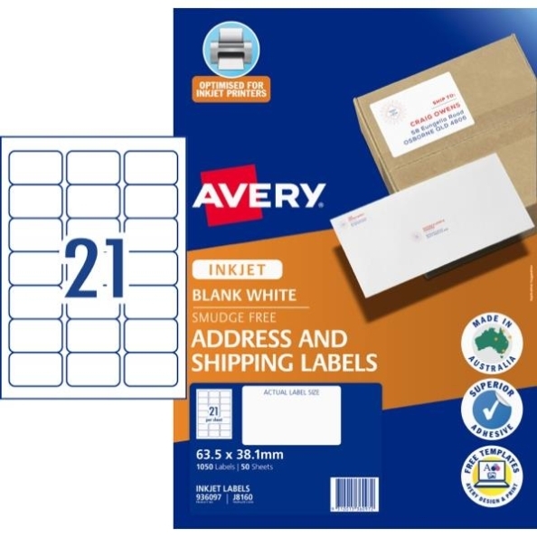 Avery Mailing Inkjet Labels J8160 21 Per Sheet | Officemax Nz With Officemax Label Template