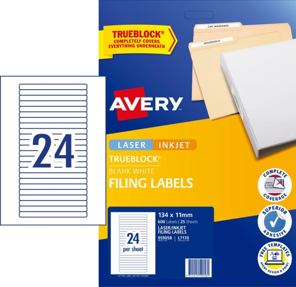 Avery White Lever Arch Filing Labels - 134 X 11Mm - 600 Labels (L7170 within Labels For Lever Arch Files Templates
