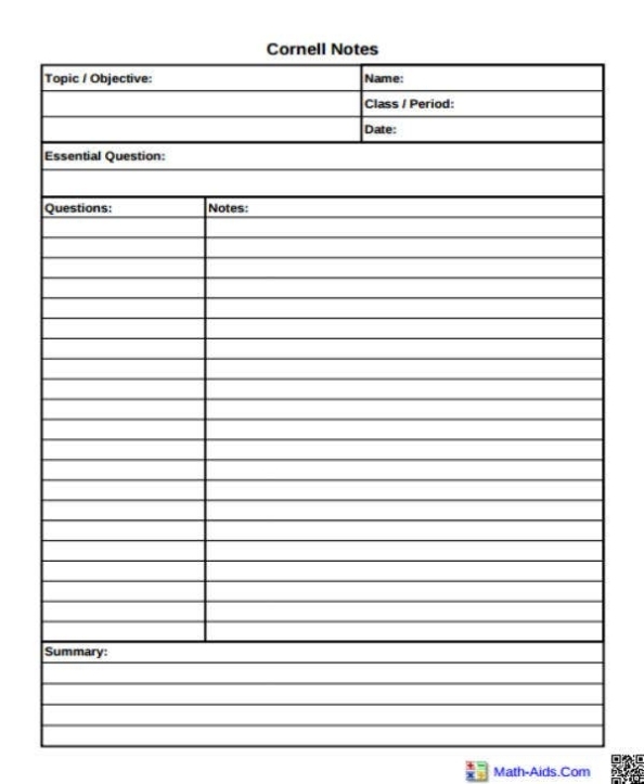 Avid Cornell Notes Template Printable with regard to Avid Cornell Note Template