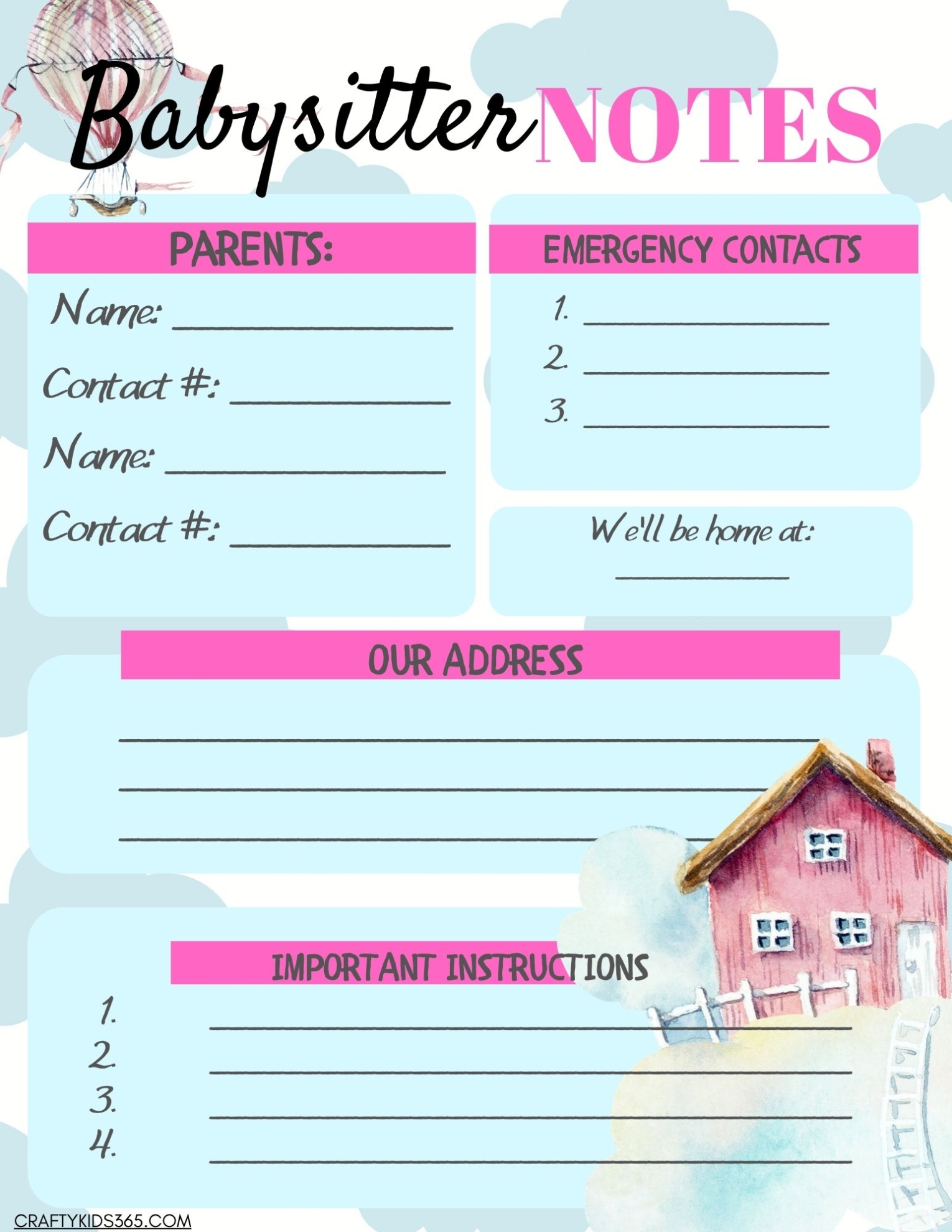 Babysitter Notes Printable Pertaining To Nanny Notes Template