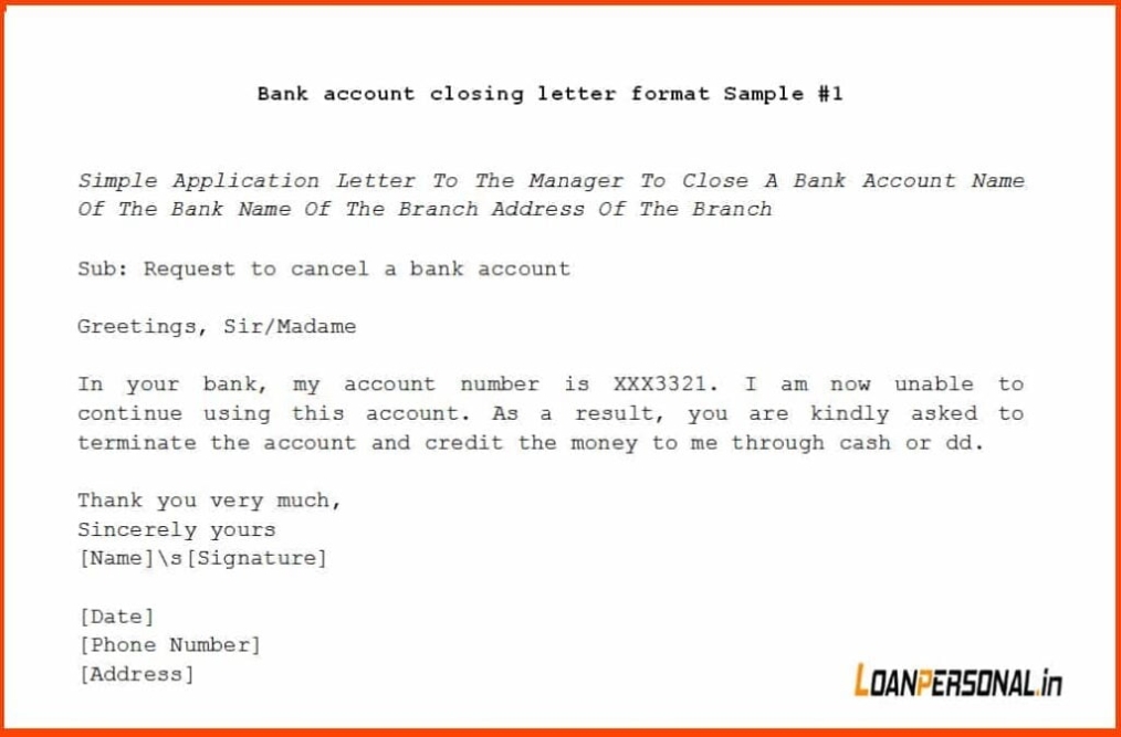 Bank Account Closing Letter Sample Format : All Banks - Loanpersonal.in For Account Closure Letter Template