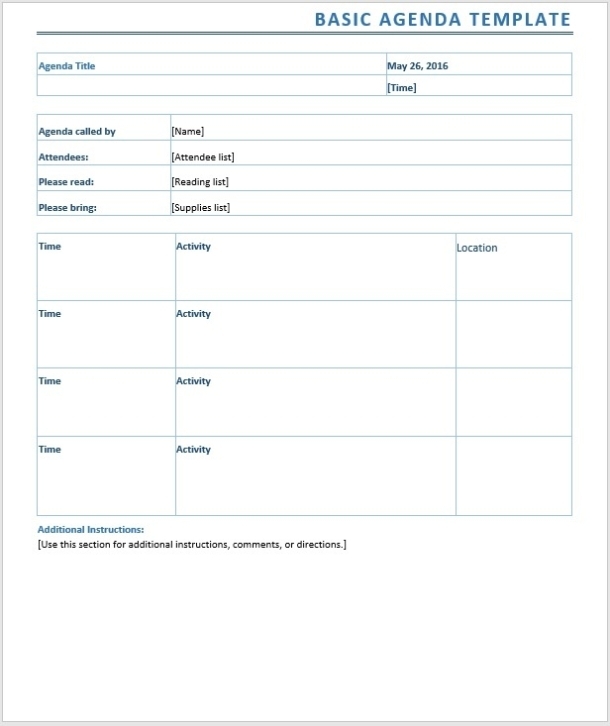 Basic Agenda - Word Template - Word Templates For Free Download Intended For Meeting Agenda Template Word 2010