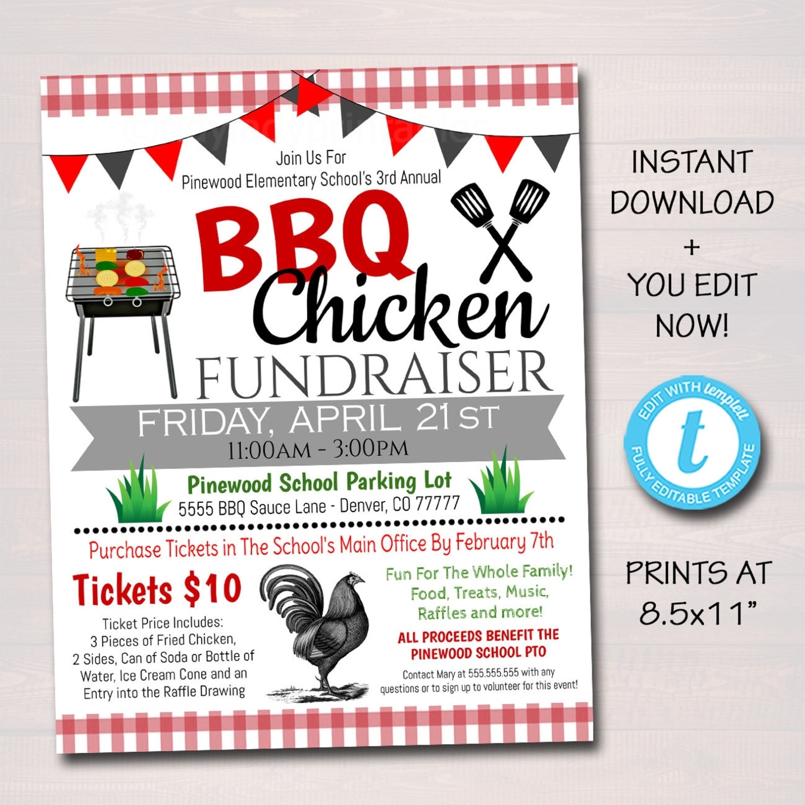 Bbq Chicken Fundraiser Picnic Party Invite Grill Out Party | Etsy Pertaining To Bbq Fundraiser Flyer Template