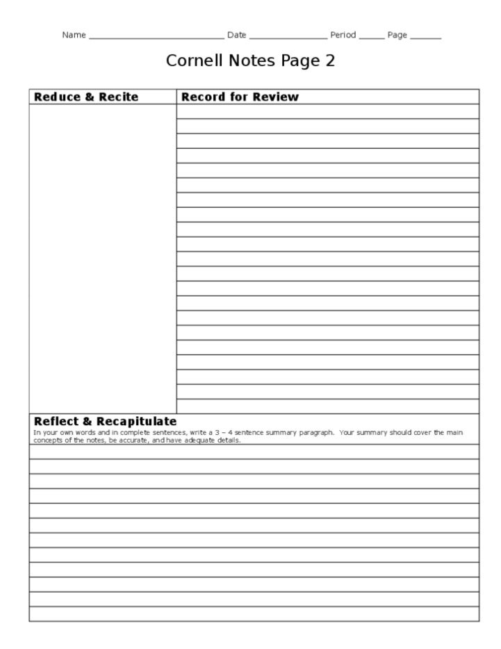 Best Cornell Notes Template Free Download For Best Note Taking Template