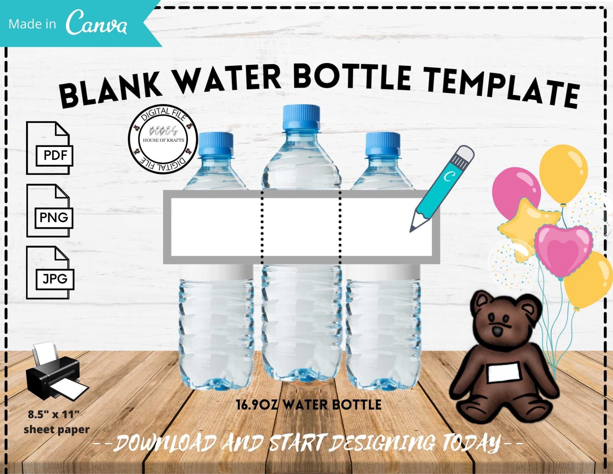 Blank Water Bottle Label Template Canva Template Link Diy | Etsy Within Diy Water Bottle Label Template
