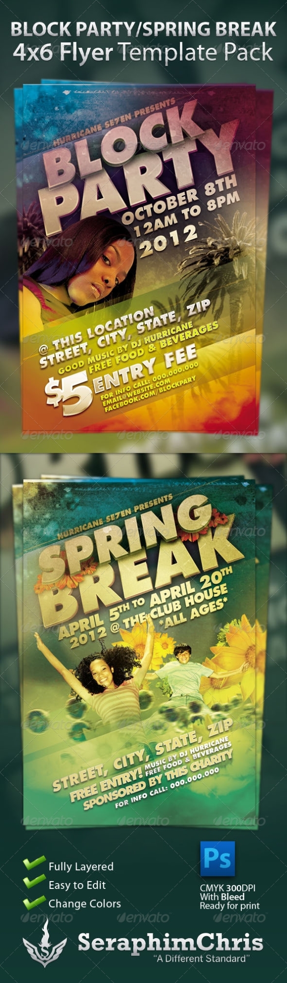 Block Party And Spring Break Flyer Template Pack By Seraphimchris within Block Party Flyer Template