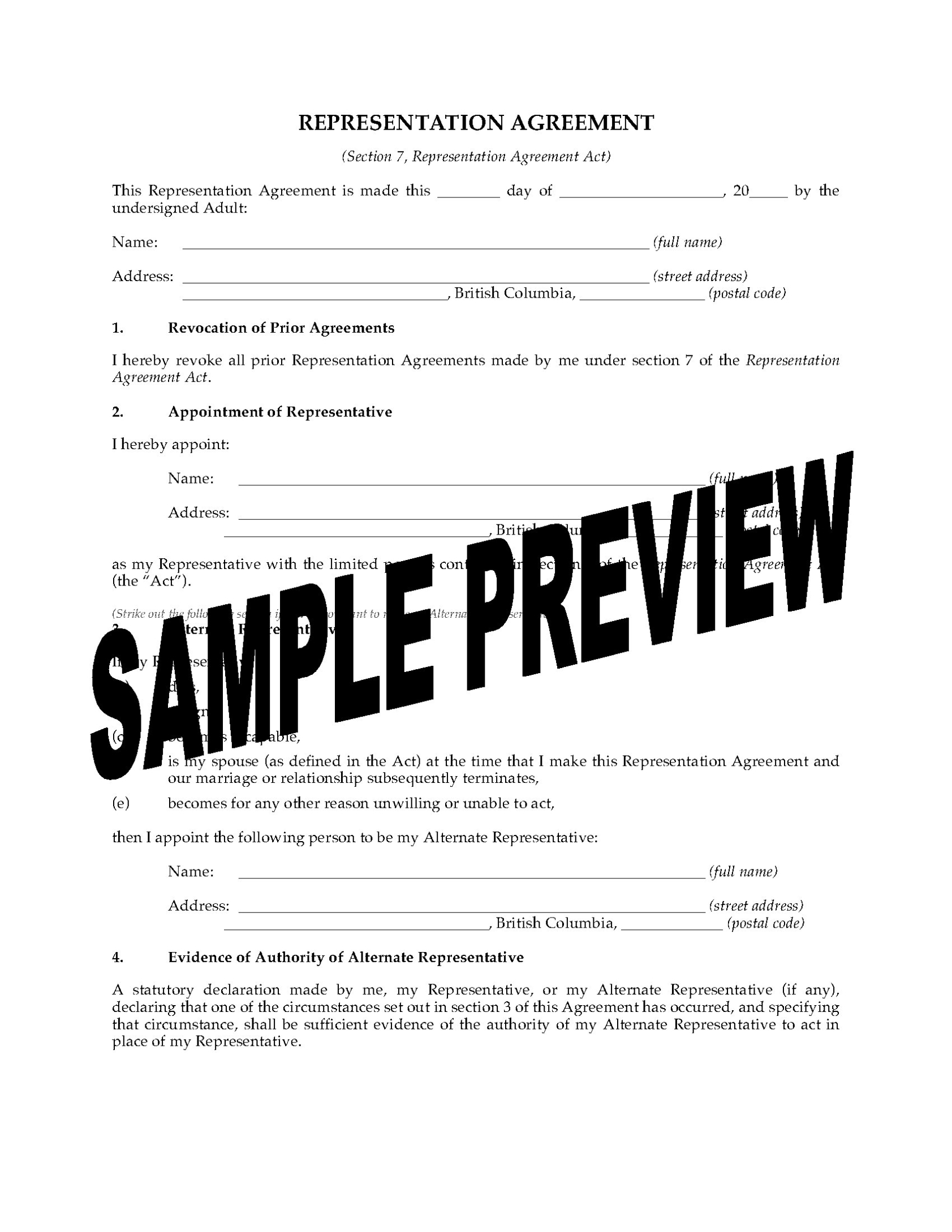 British Columbia Representation Agreement Package (Section 7) | Legal Pertaining To Legal Representation Agreement Template