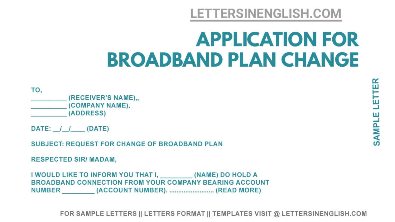 Broadband Plan Change Application - Sample Application For Broadband With Request Letter For Internet Connection Template