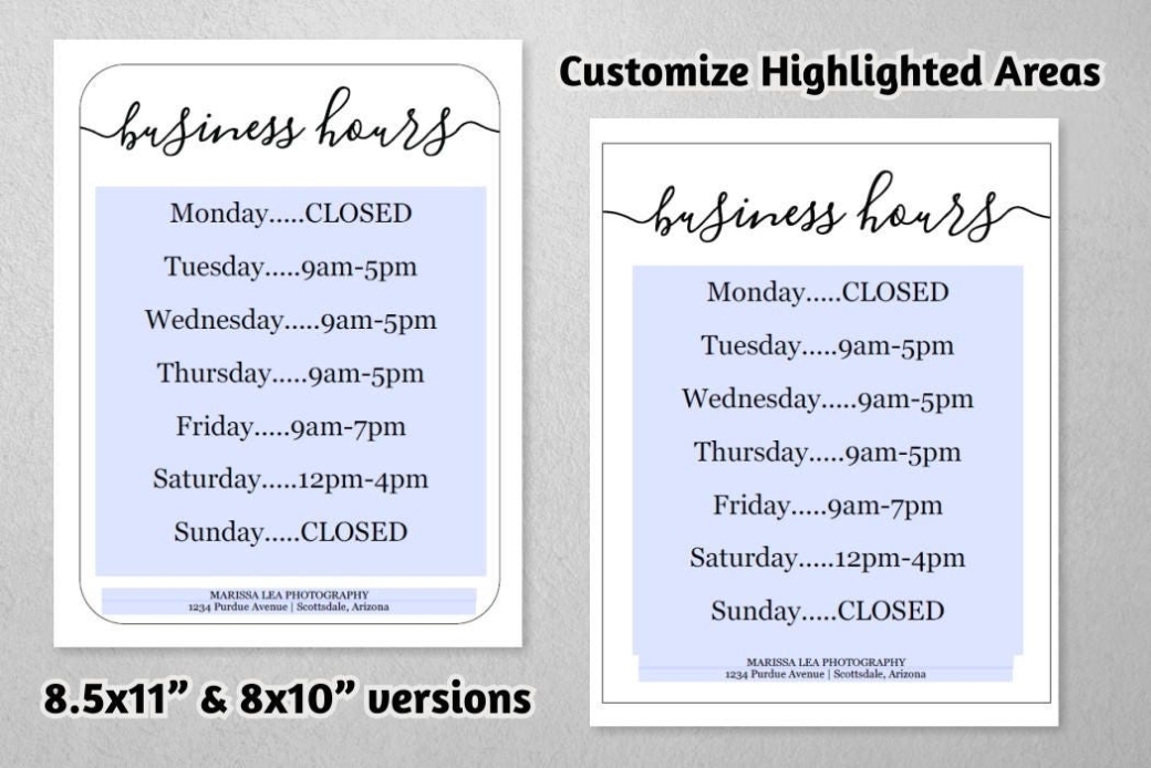 Business Hours Sign, Printable Template, Hours Of Operation - Holiday with regard to Business Hours Template Word