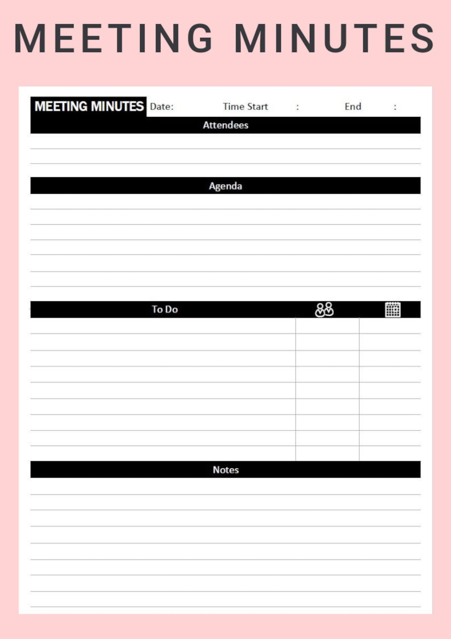 Business Meeting Agenda Template Standard Meeting Minutes And | Etsy intended for Templates For Minutes Of Meetings And Agendas