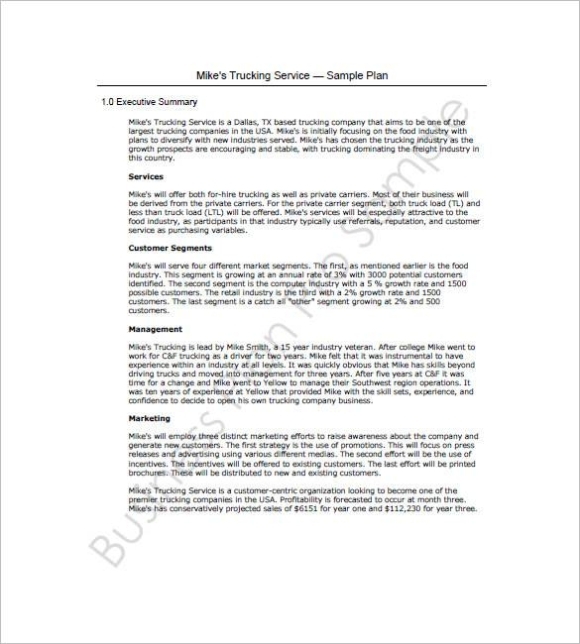 Business Plan Template For Trucking Company - 11+ Professional throughout Business Plan Template For Transport Company