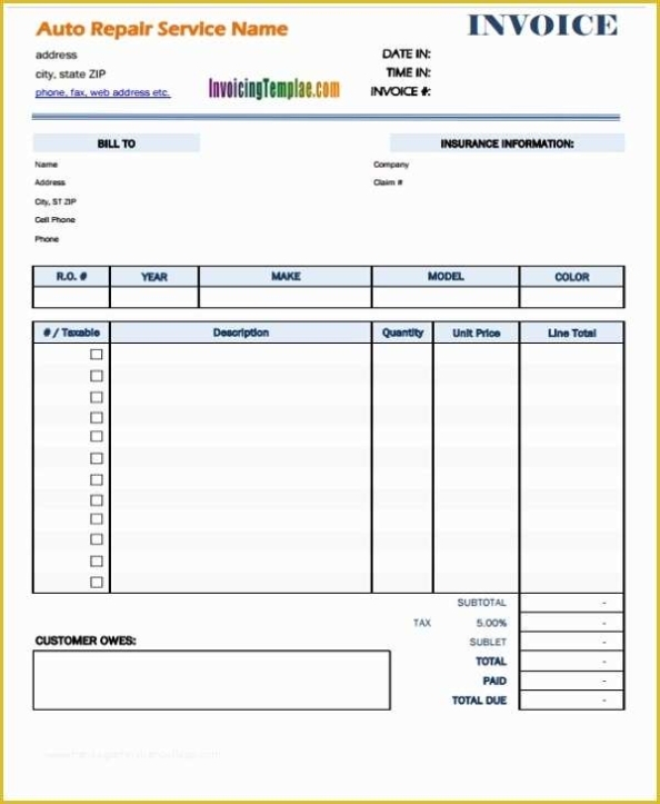 Car Repair Invoice Template Free Download Of Insurance Receipts Within Car Service Invoice Template Free Download