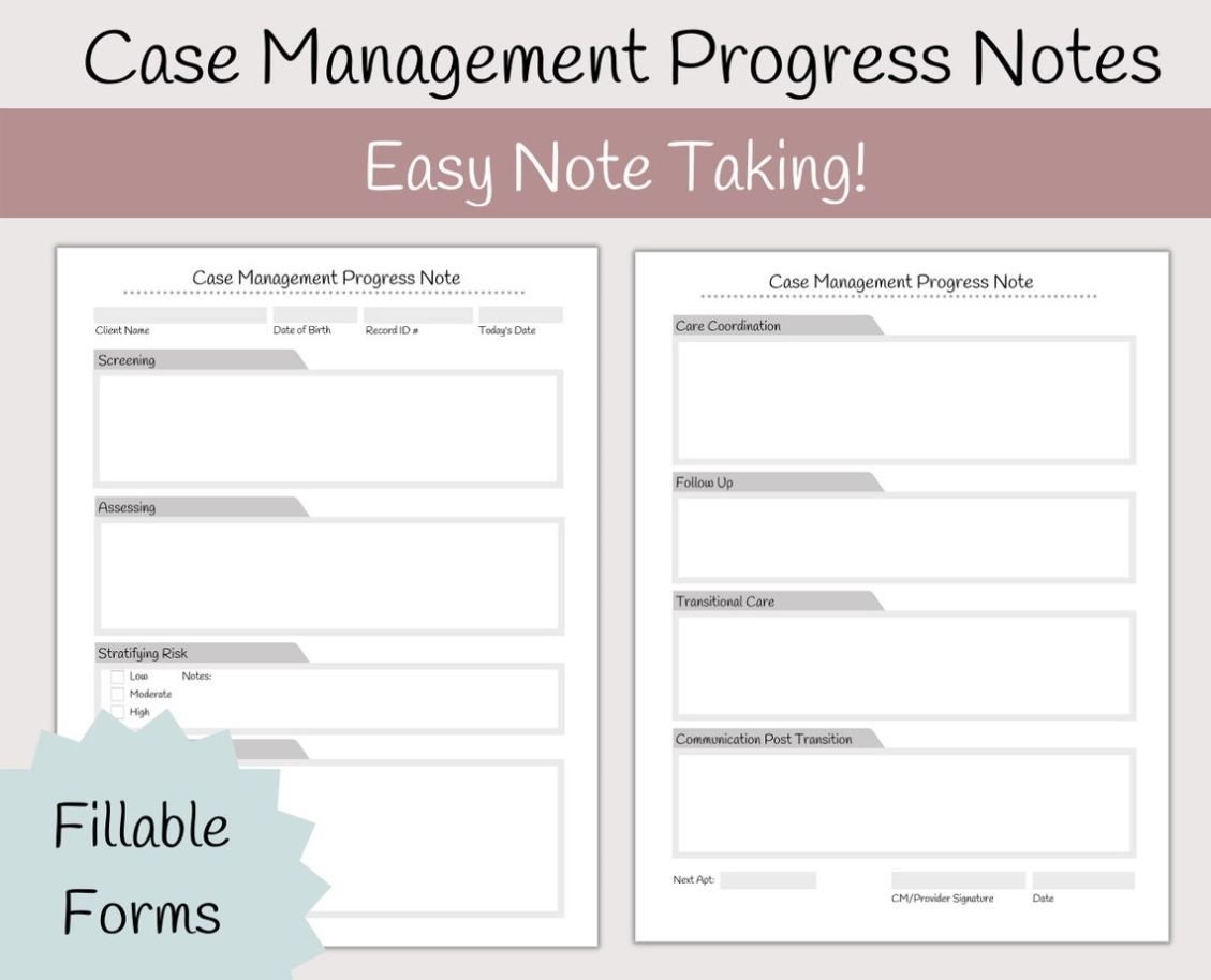 Case Manager Progress Notes Social Worker Template - Etsy Throughout Case Management Progress Note Template