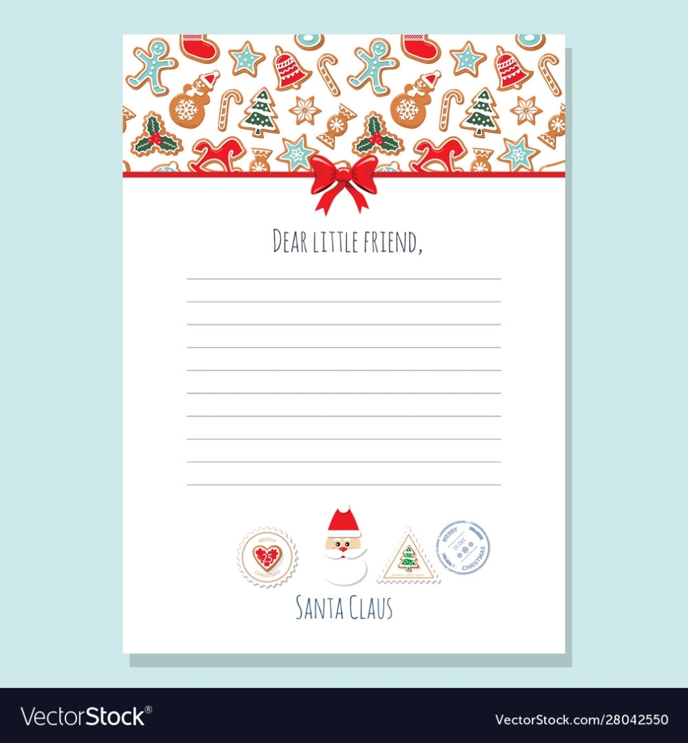Christmas Letter From Santa Claus Template A4 Vector Image Throughout Letter From Santa Claus Template