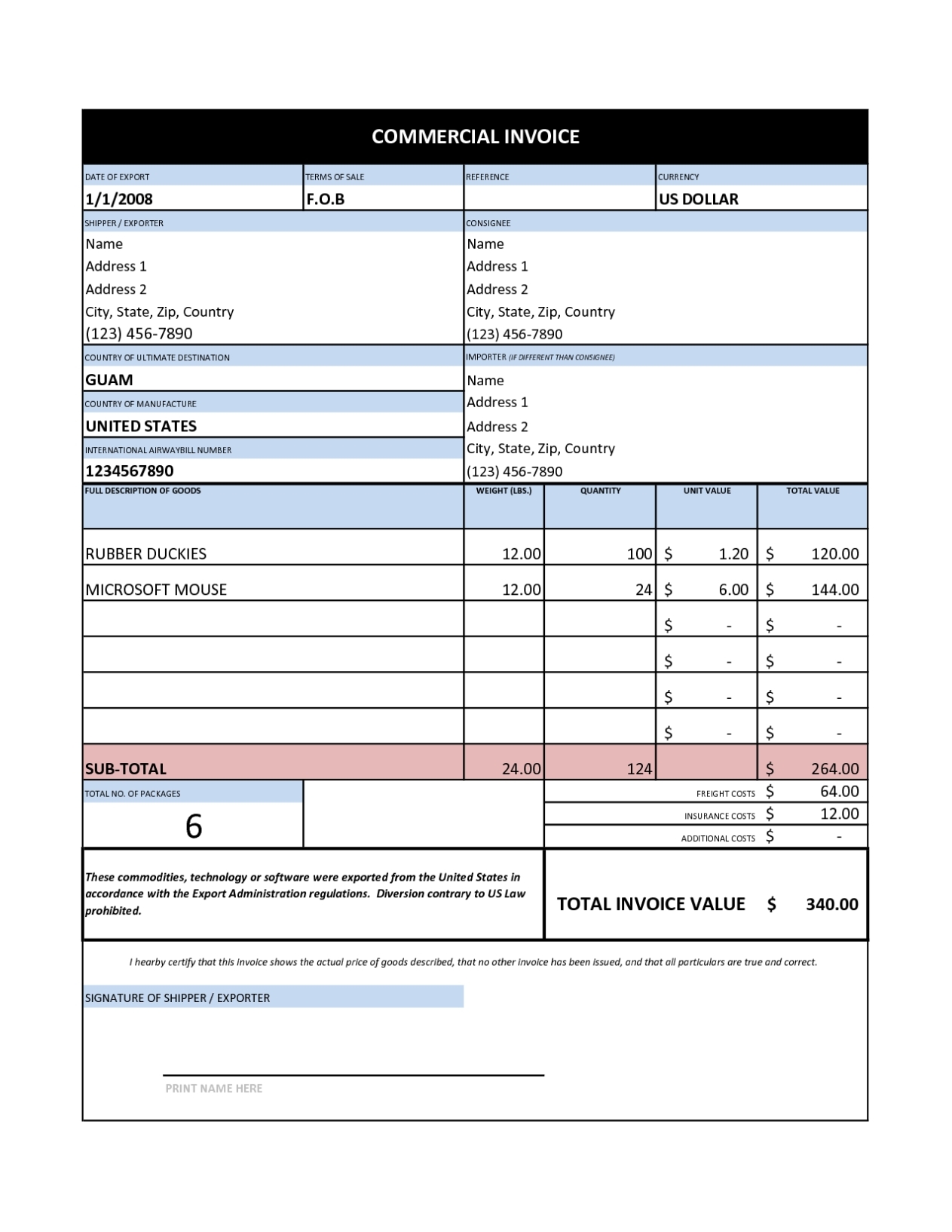 Commercial Invoice Template Excel Free Download Intended For I Need An Invoice Template