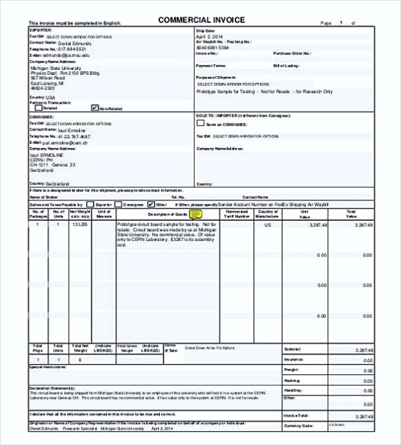 Commercial Invoice Template Excel in Invoice Template Excel 2013