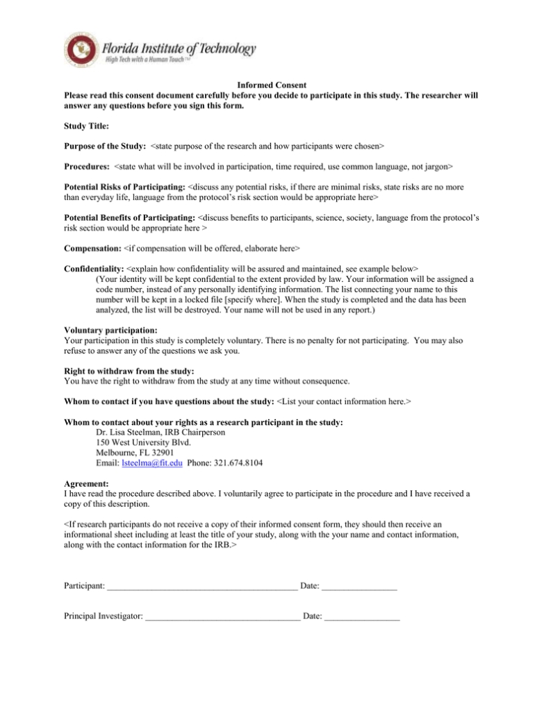 Consent Form Template Intended For Risk Participation Agreement Template