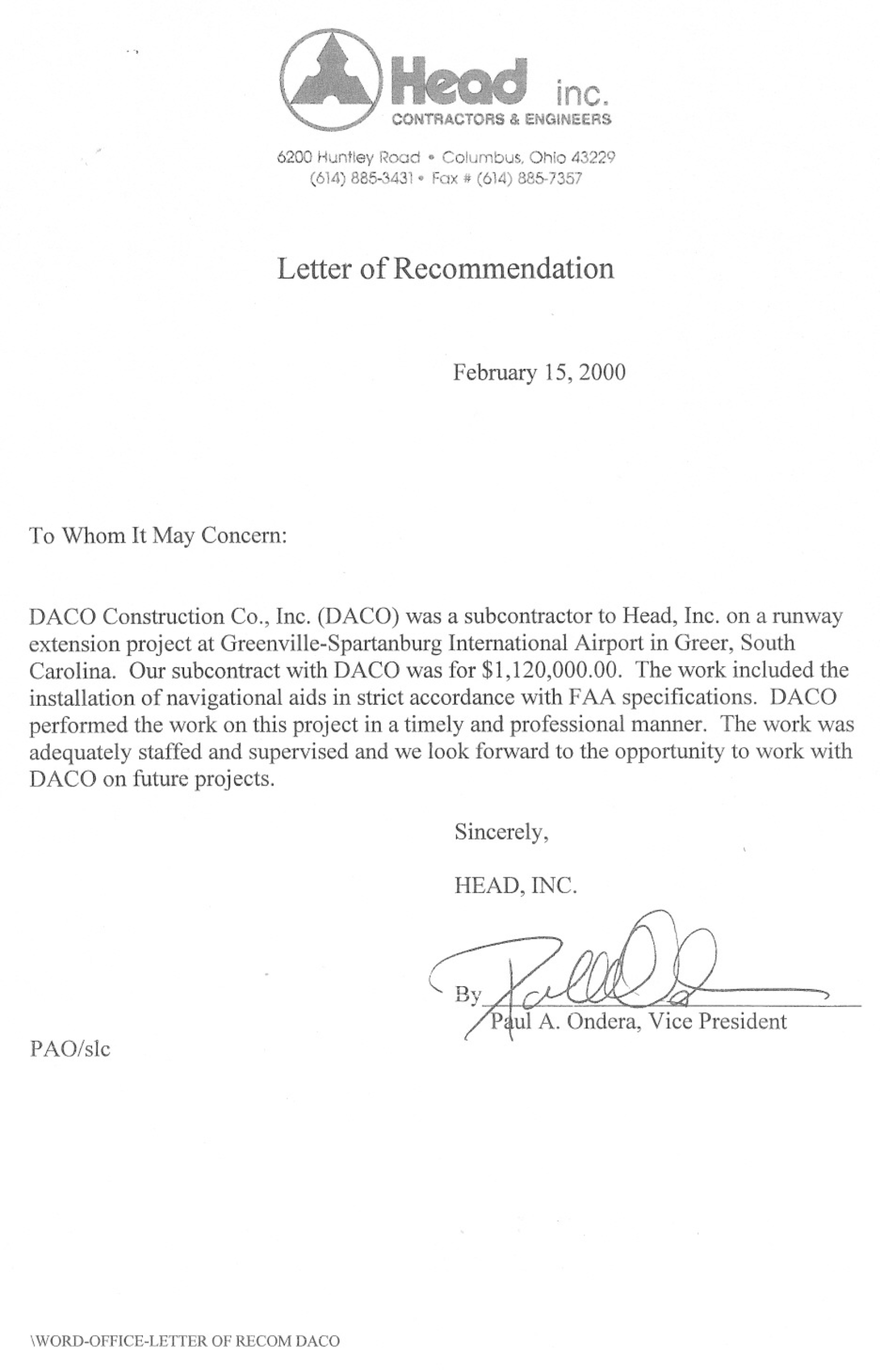Construction Work Recommendation Letter | Templates At throughout Letter Of Reccomendation Template